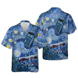 Painting Starry Night Doctor Who Hawaiian Shirt, Night Doctor Button Down Shirt